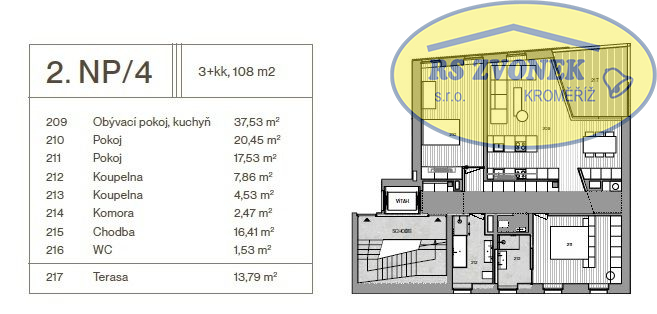 Nový rezidenční byt 3+kk s terasou, Blahoslavova, KM - obrázek č.5