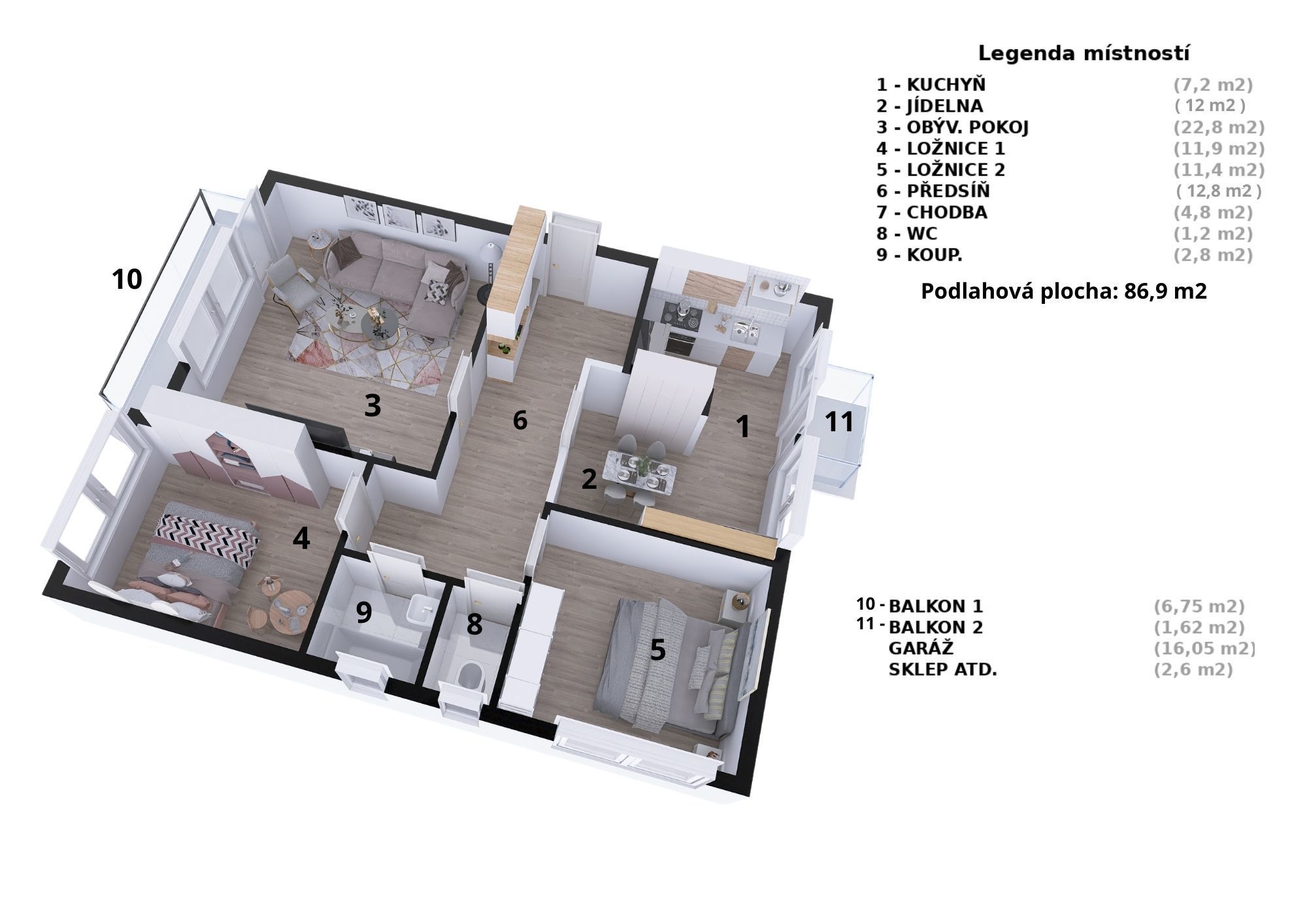 Cihlový byt 3+1 s garáží, Olomouc, ulice Zamykalova - obrázek č.6